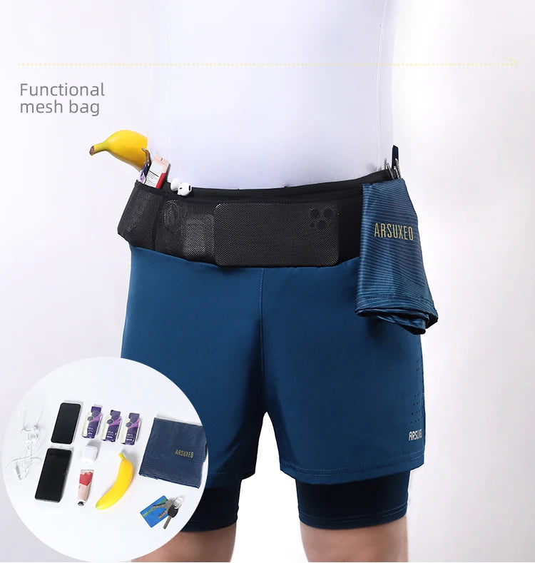 Men's 2 in 1 High Waist Training Gym Fitness Workout Sports Shorts Pants Double Layer B233