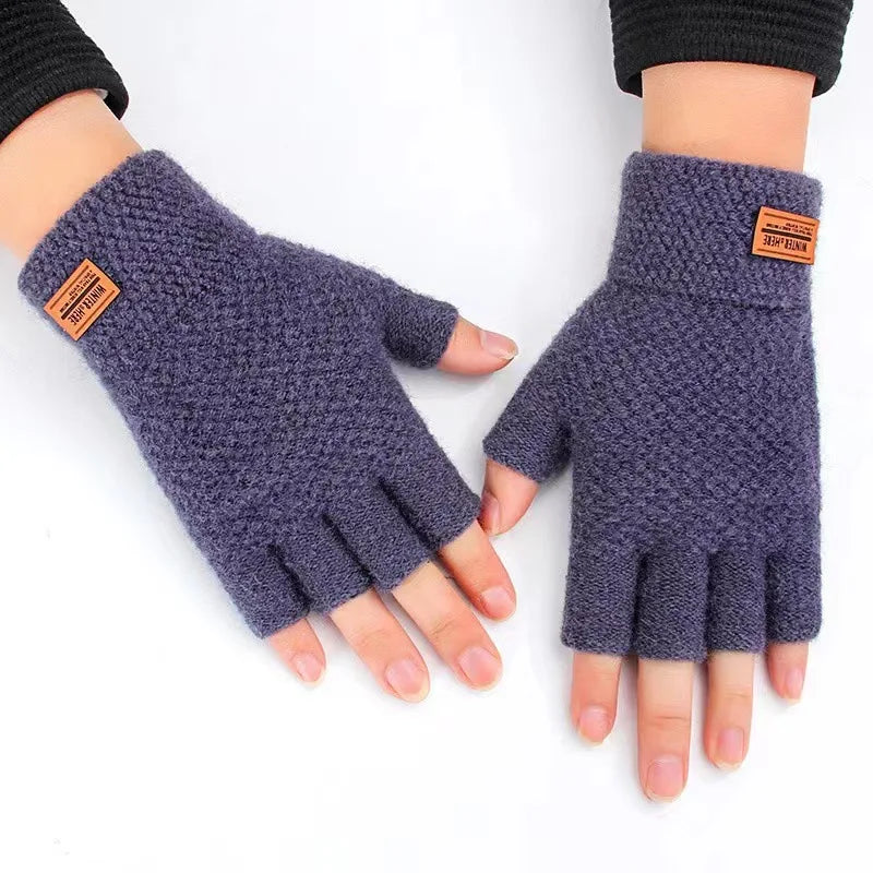 Winter Men's gloves: Warm, Thick Wool, Half Finger Fingerless Gloves / Rungear