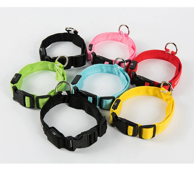 LED Light Night Safety Anti-Lost Nylon Adjustable Collar For Dogs