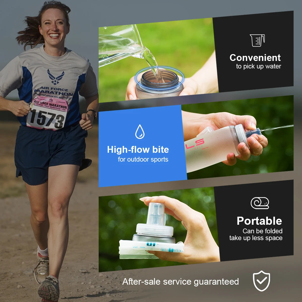 WRELS BPA-Free Collapsible Soft Flask Sports Water Hydration Bottles for Running, Camping, Hiking and Walking