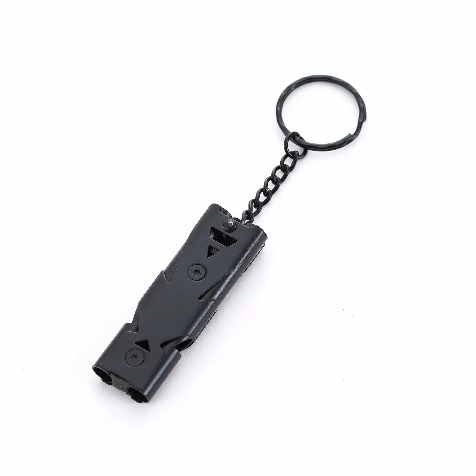 High Decibel Portable Outdoors Stainless Steel Double Pipe Emergency Survival Whistle Keychain