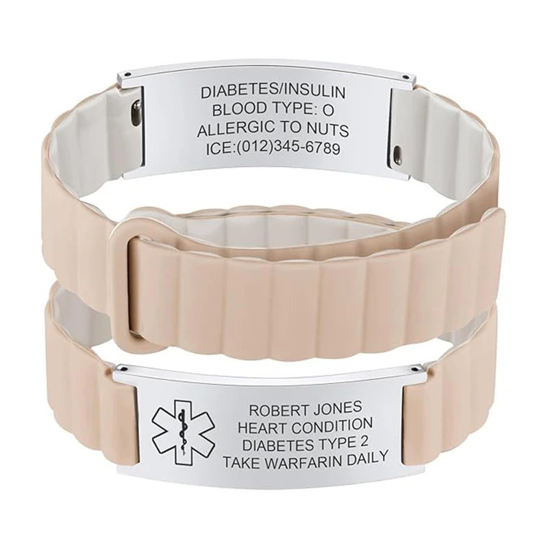 Unisex Custom Silicone Personalized Medical Emergency ID Bracelet
