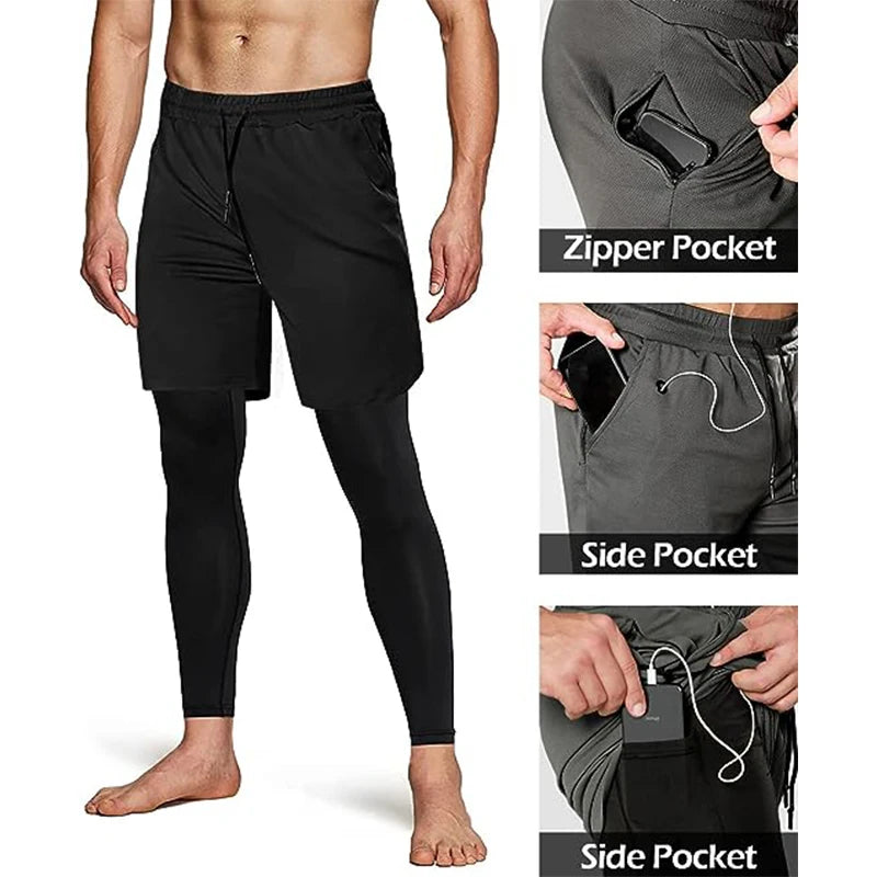 Men's Activewear Apparel: 2 in1 Training Athletic, Workout, Sportswear Tracksuit Pants / Rungear