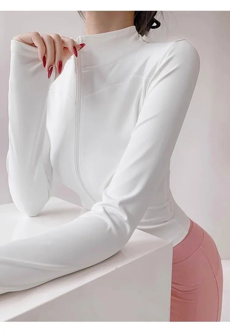 Women's Running Apparel: Quick Drying, Long Sleeved Sports Tight Fitness Top With Zipper S-3XL / Rungear