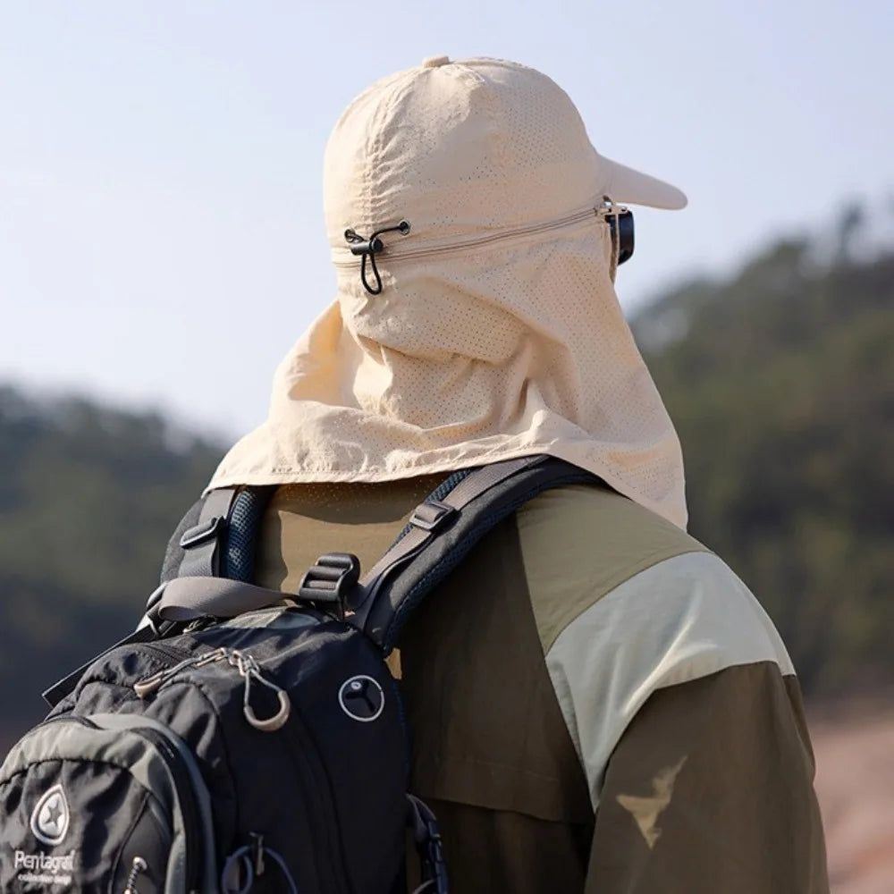Unisex Breathable Detachable Mask Wide Brimmed Bucket Sunhat For All Outdoor Sports