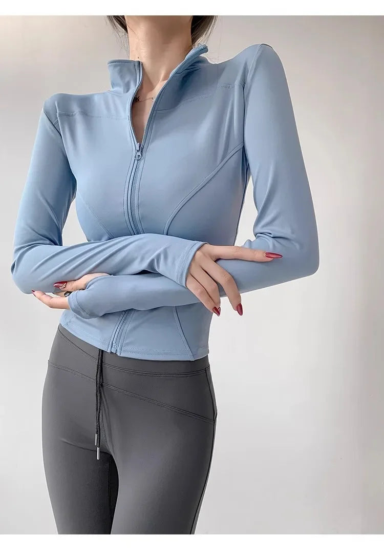 Women's Running Apparel: Quick Drying, Long Sleeved Sports Tight Fitness Top With Zipper S-3XL / Rungear
