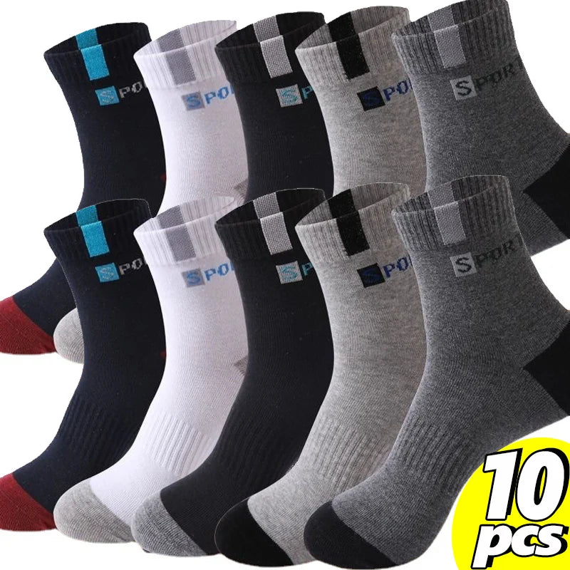 Men's Socks Accessories: Breathable, High-Elastic, Middle Tube Towel Cotton Socks for Running, Hiking / Rungear