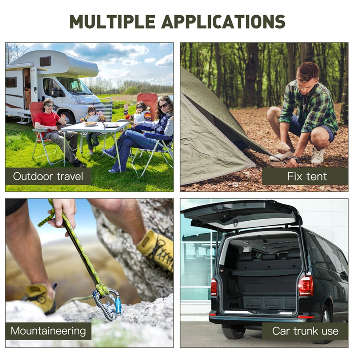 Trail Gear Accessories: Heavy Duty Bungee Cord, Elastic Tie Strap String Carabiner Hooks / Rungear