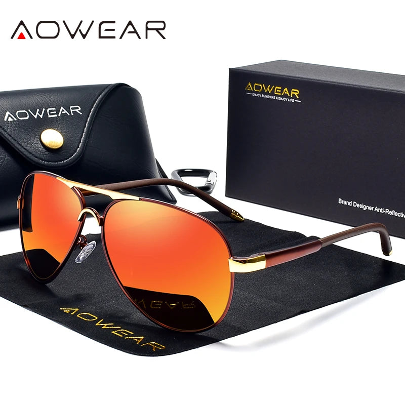Men's Sunglasses Gear: AOWEAR Aviation Polarized Mirror Sunglasses / Rungear