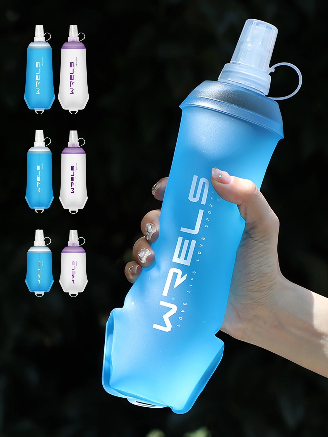 WRELS Outdoor BPA Free Soft Folding TPU Soft Flask Sport Water Bottle Large Diameter