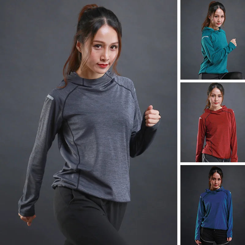 Women's Running Apparel: Quick Drying, Breathable, Long Sleeved Hooded Training T-Shirt / Rungear