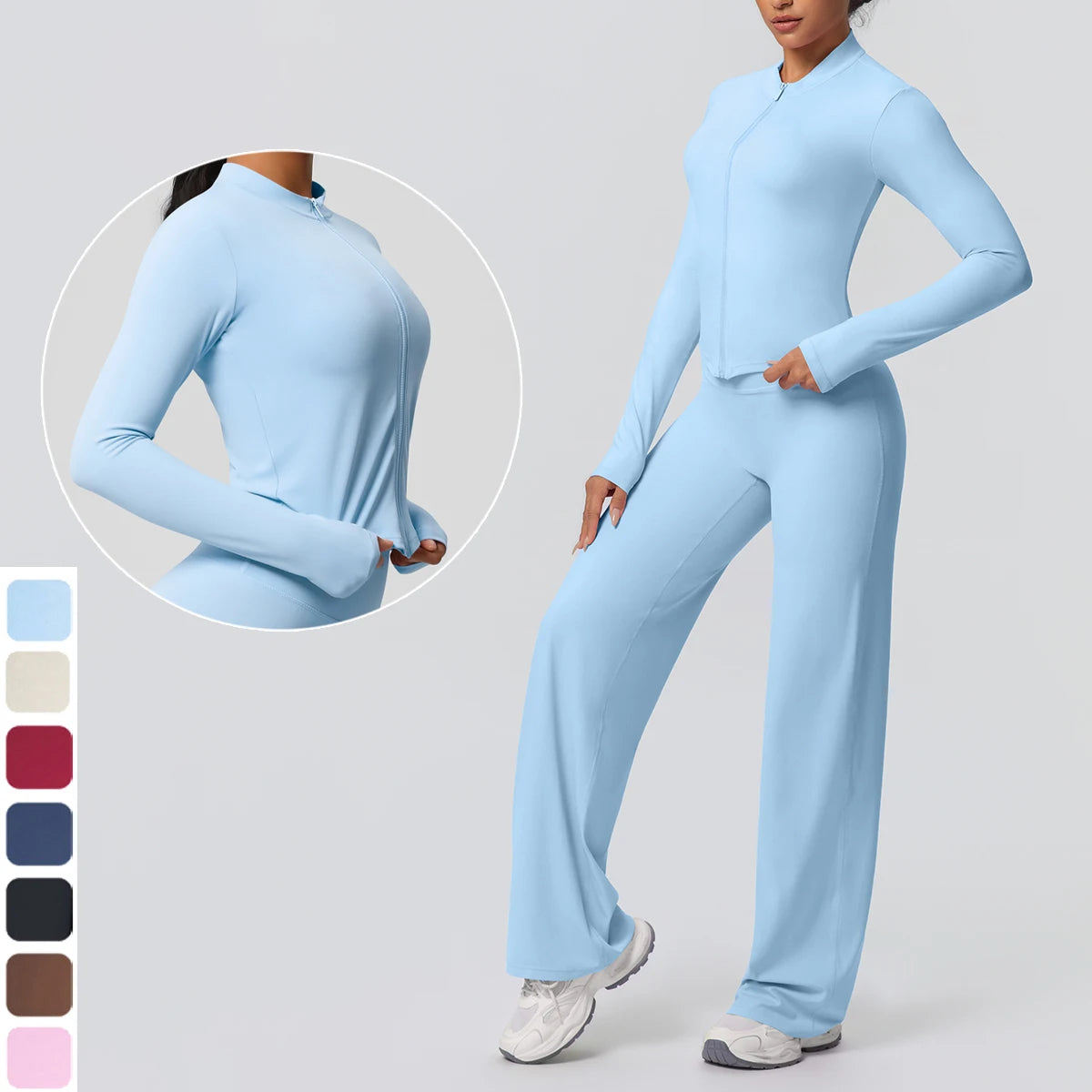 Women's Quick Dry Apparel: 2PC Long Sleeve, High Waisted, Wide Leg, Sports Fitness Clothing Set / Rungear
