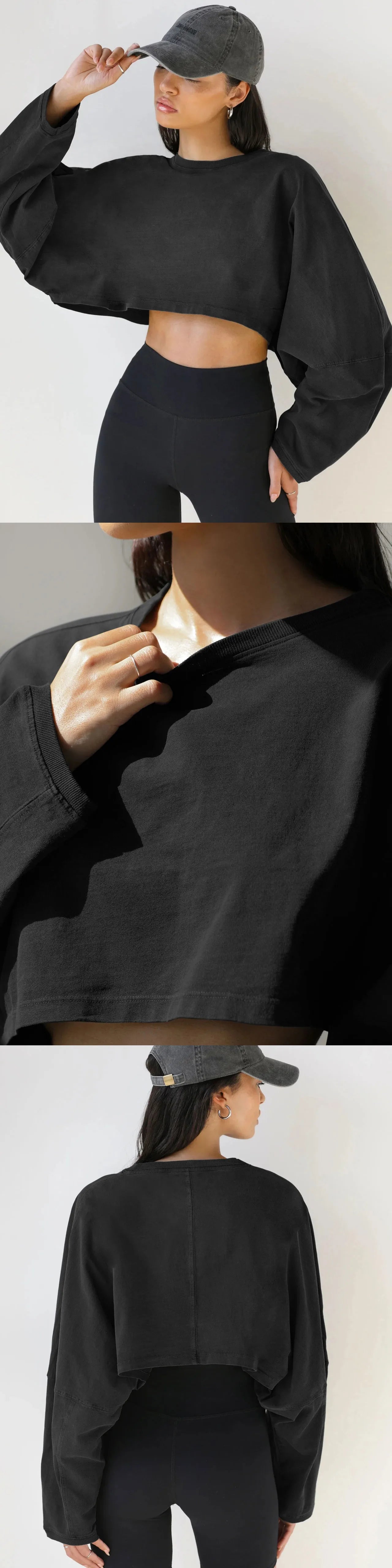Sexy Cropped Hoodie T Shirt Long Sleeve Knit Top Women Spring Summer Casual Pullover Tee Blouse