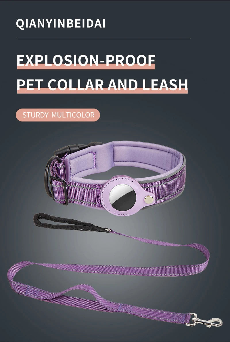 Reflective Heavy Duty Dog Collar with Adjustable AirTag Holder For Small To Medium Dogs