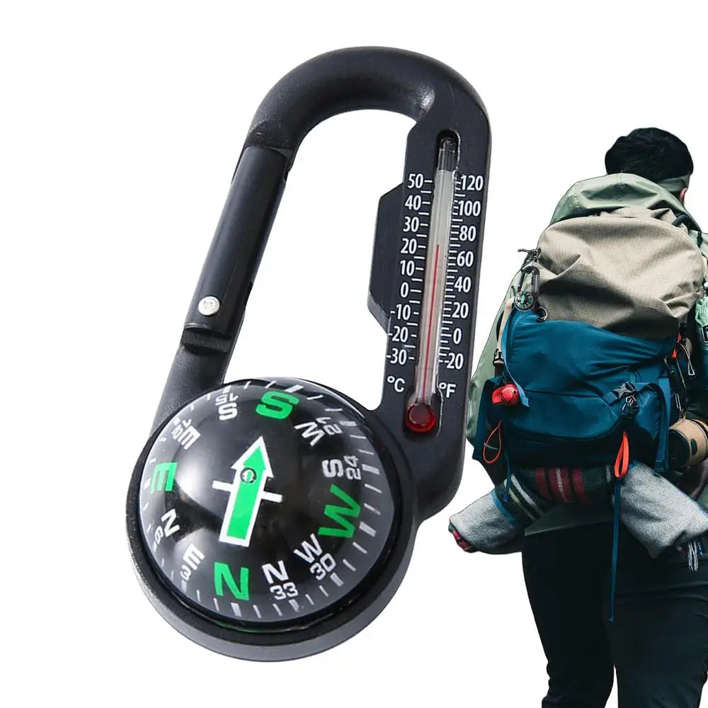 Trail Gear Accessories: Compass Hiking Outdoor Buckle Mini Compass Carabiner Keychain With Thermometer / Rungear