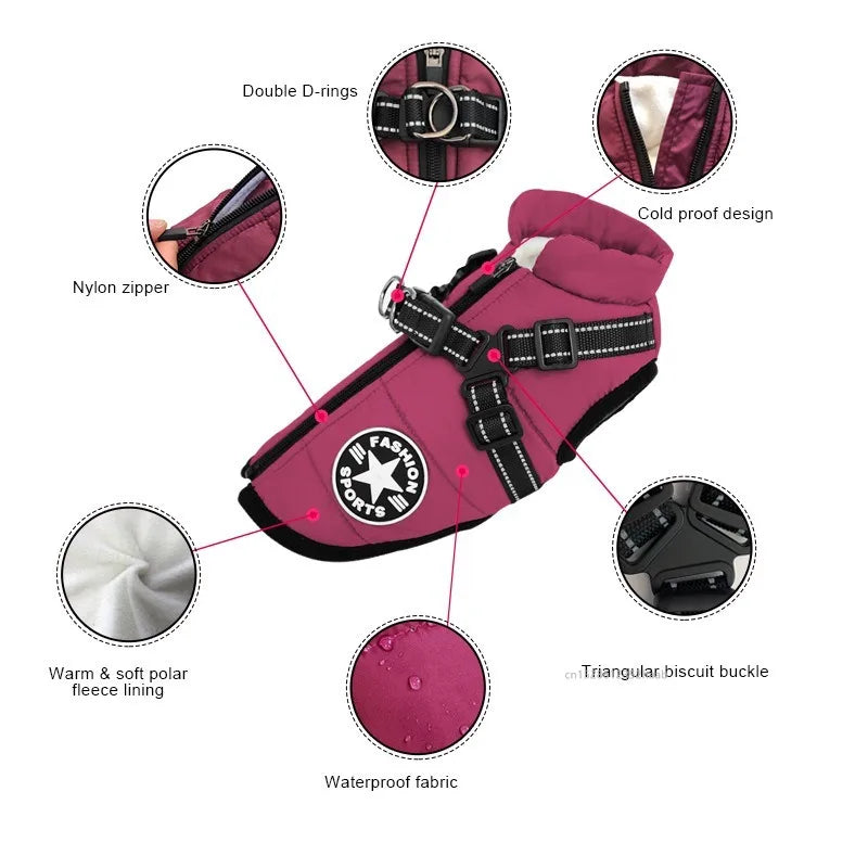 Winter Dog Jackets: Warm, Waterproof Dog Jacket Vest with Harness for Small, Medium Dogs / Rungear