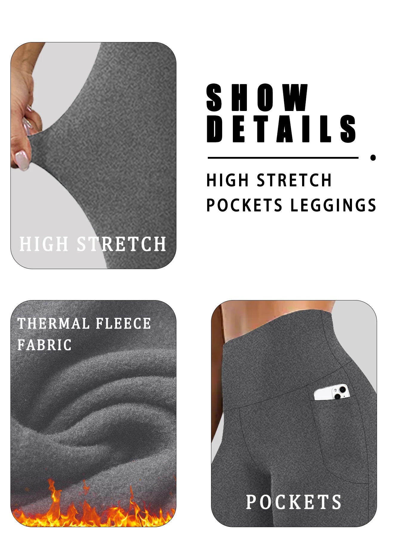 Women's Thermal Apparel: Winter Thermal High Waisted Warm, Thick Fleece Lined Workout Leggings with Pockets / Rungear