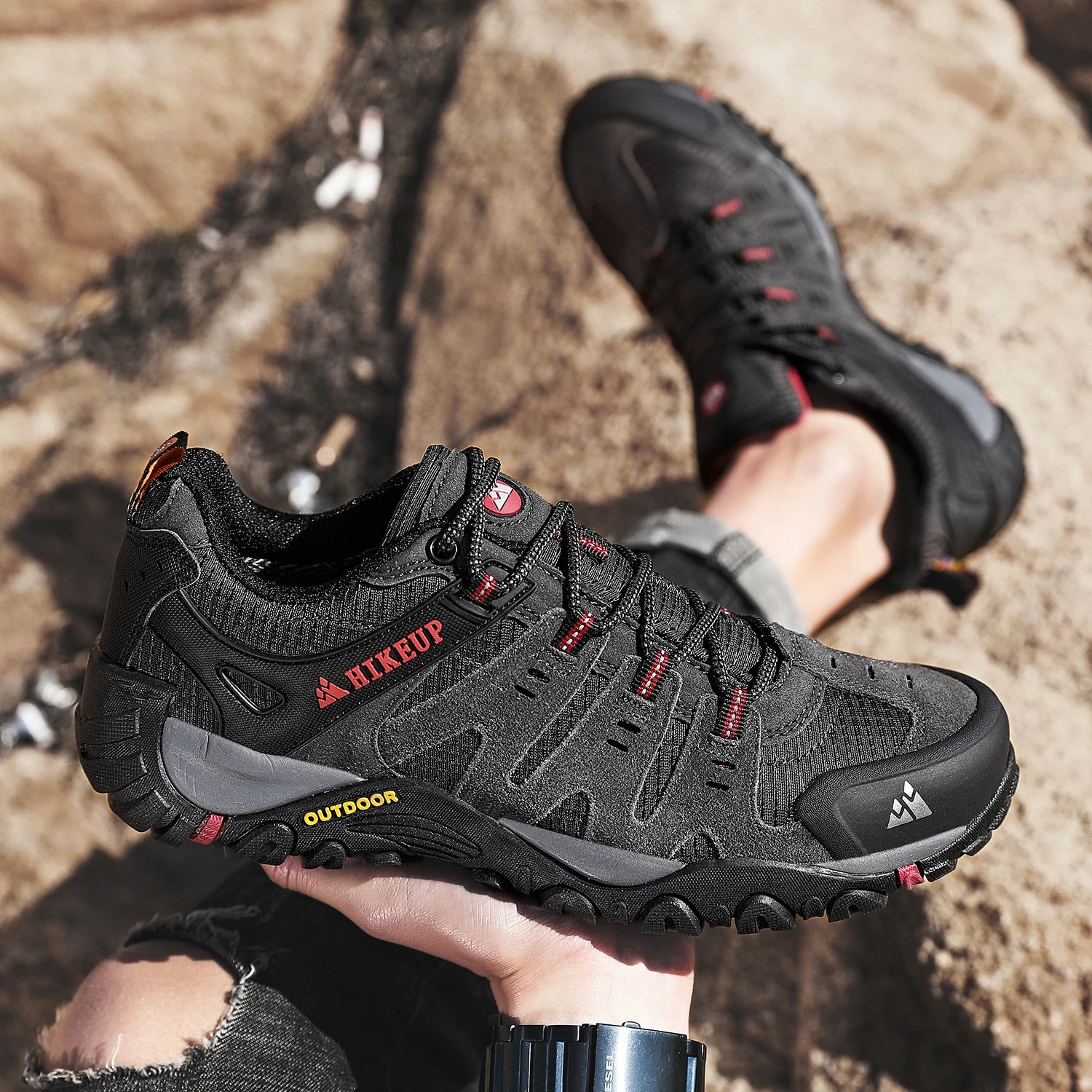 Hiking Shoe Gear: HIKEUP Men's Suede Leather, Wear-Resistant Hiking, Walking, Hunting Outdoor Shoes / Rungear
