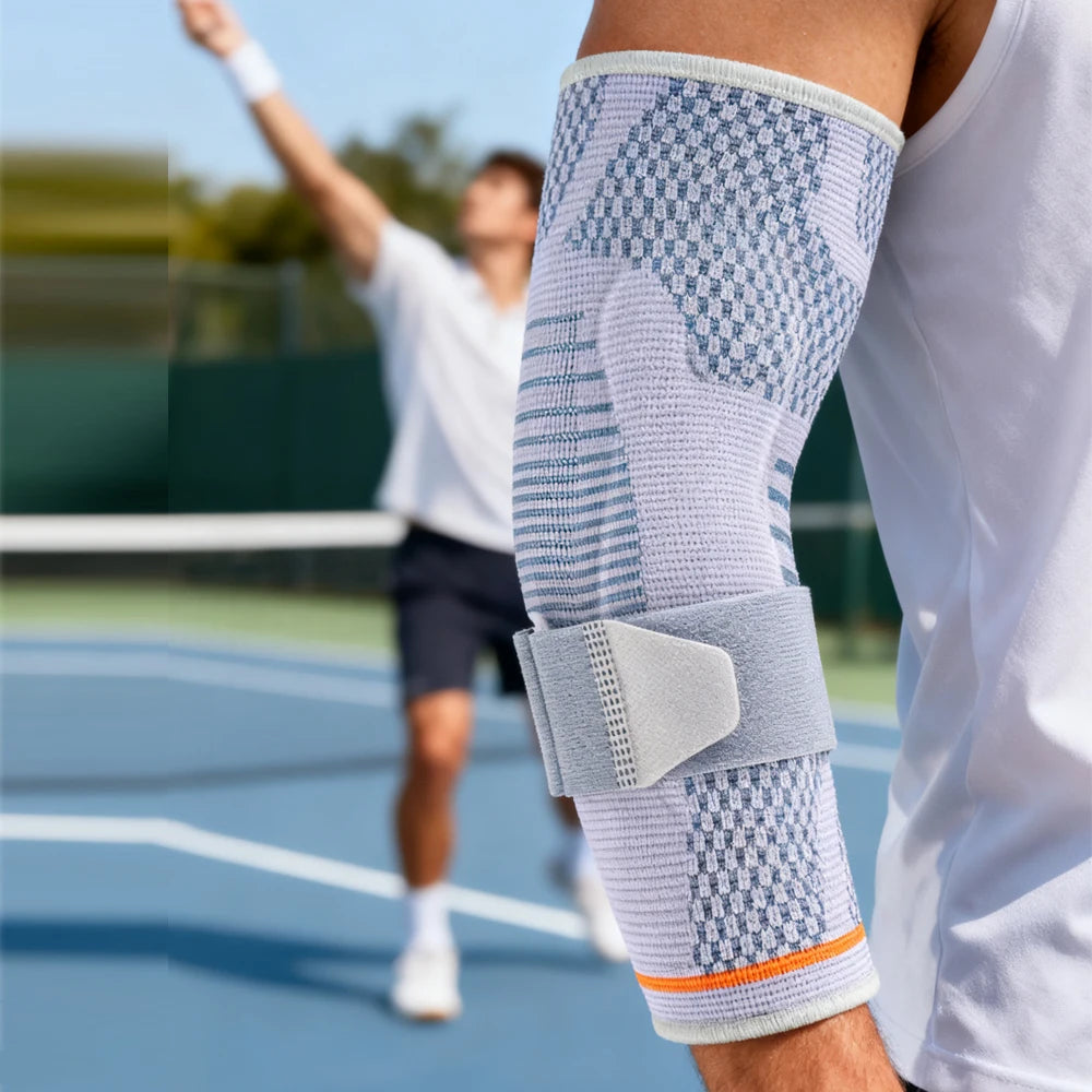 Running Compression Gear: Adjustable Arm Support with Gel Pad, Compression Sleeve with Strap / Rungear