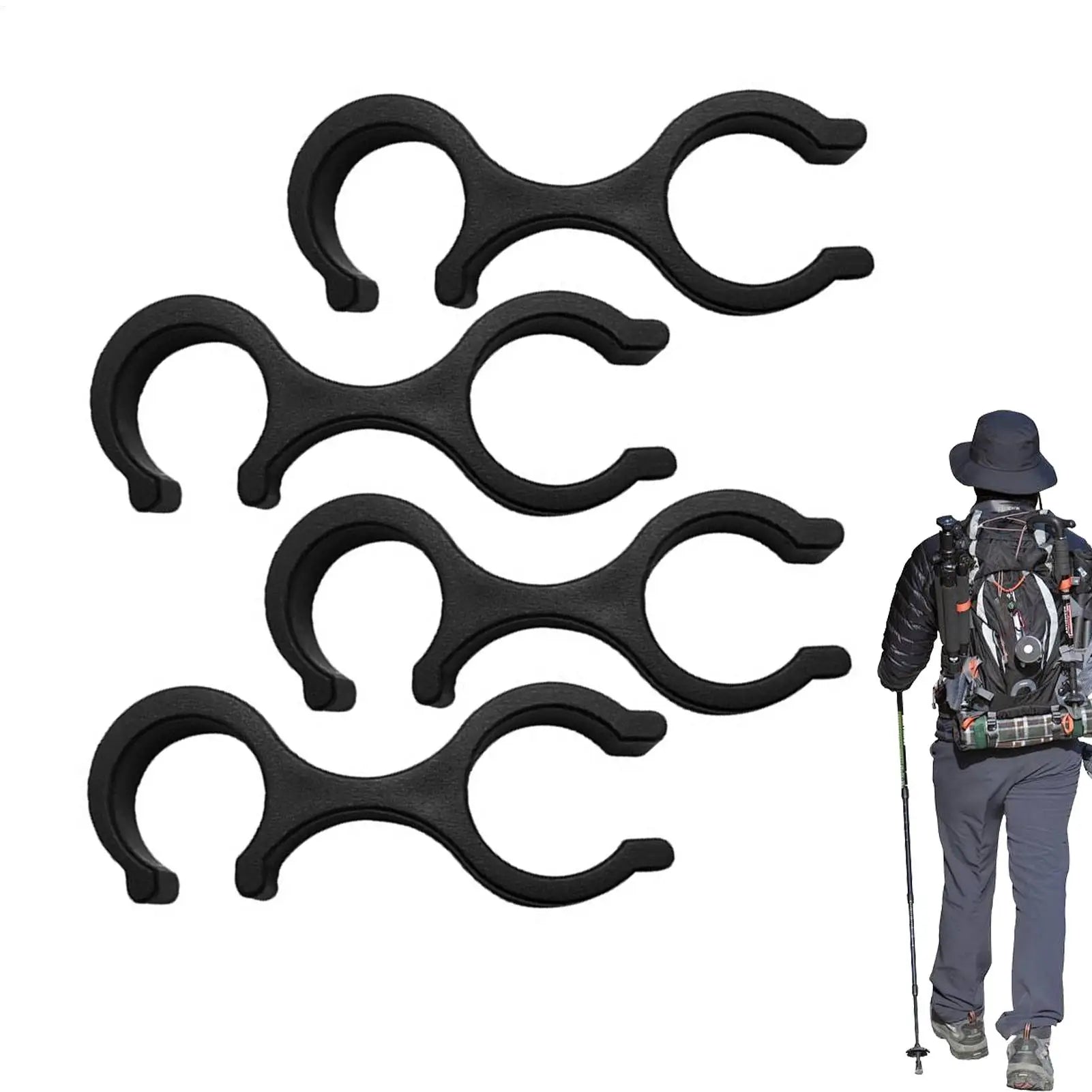Trail Gear Accessories: 4PC Trekking Pole Clip Storage Organizer, 8 Shape Holder Clamp, Outdoor Hiking Gear / Rungear