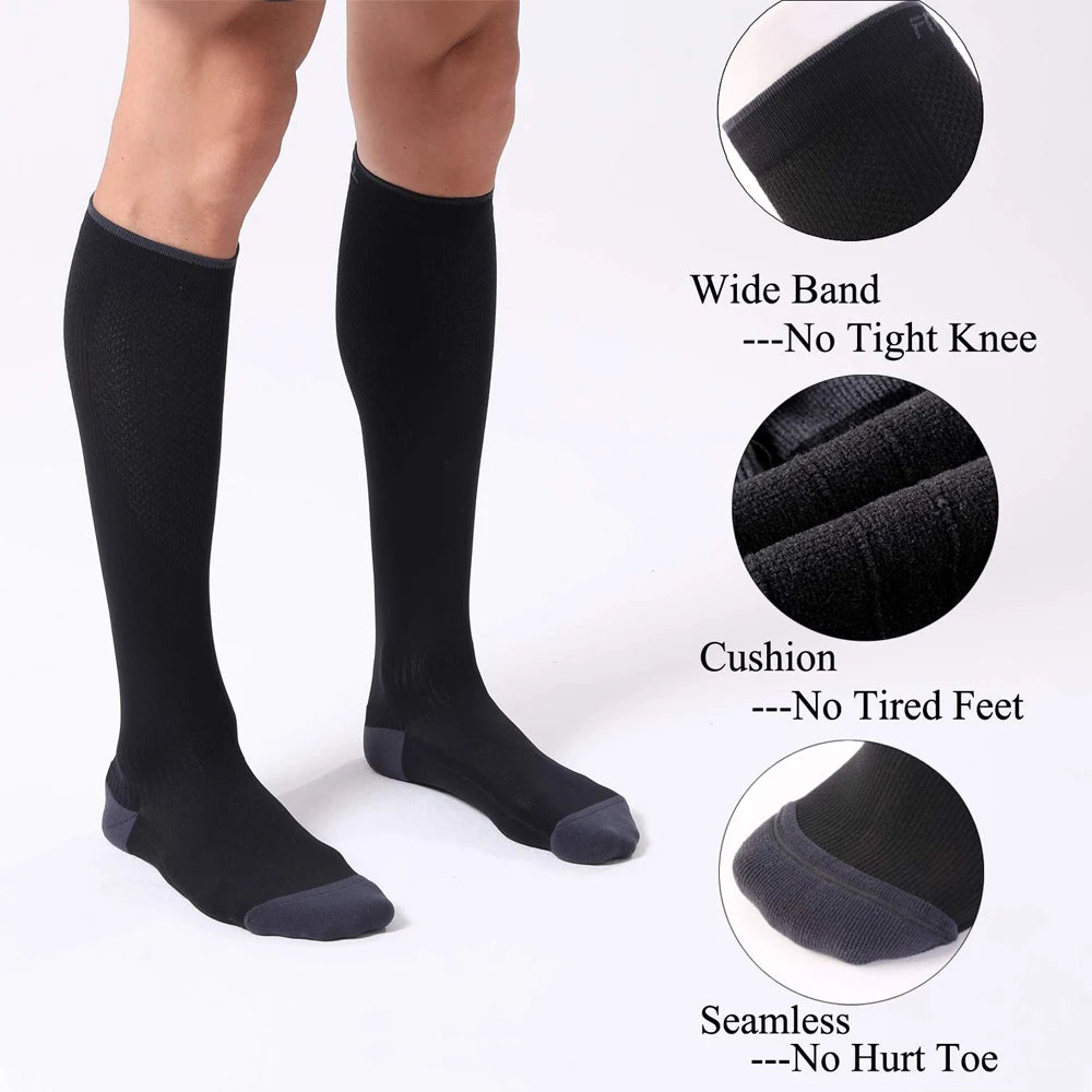 1Pair 20-30 mm Unisex Circulation Support Compression Socks For Athletic Health Support