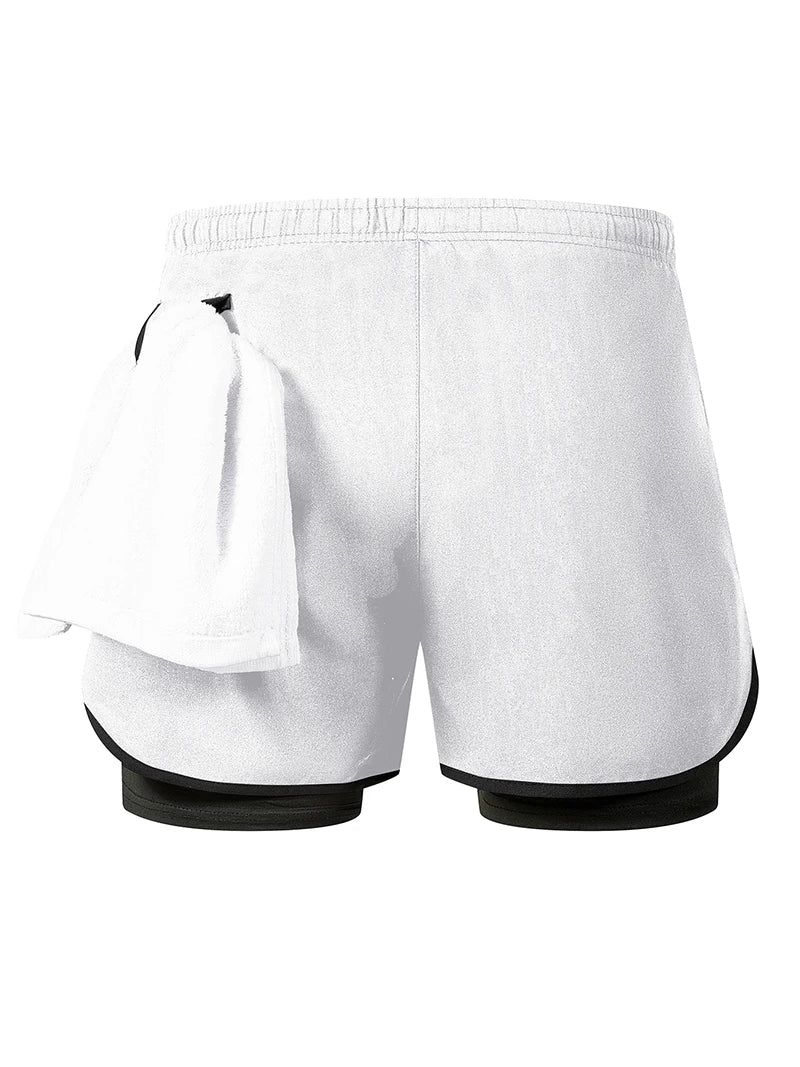 Men's Quick-Dry Apparel: Quick Dry, Stretchy 2 in 1 Running Workout Performance Activewear Shorts with Phone Pocket, Towel Loop / Rungear