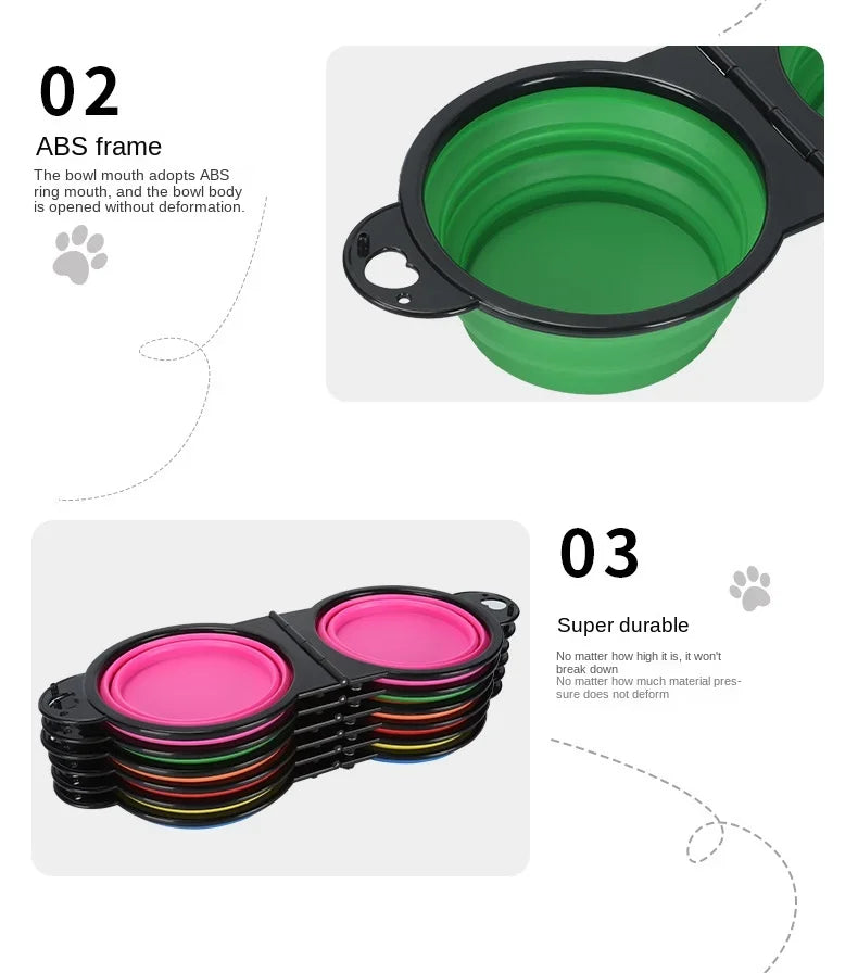 2-in-1 Foldable Portable Outdoor Travel Dual Food And Water Bowl