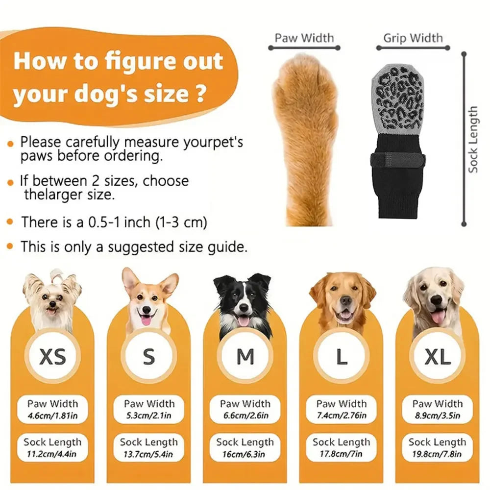 Dog Boots Gear: 4Pc Adjustable, Anti-Slip, Paw Protector Dog Boots with Traction Control / Rungear