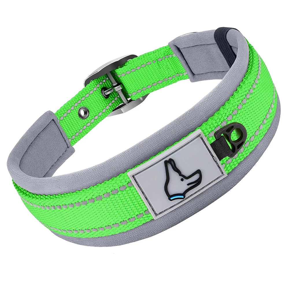 Reflective Dog Collars: Reflective, Adjustable, Heavy Duty Nylon Neoprene, Wide Padded Dog Collars for Small, Medium, Large Dogs / Rungear