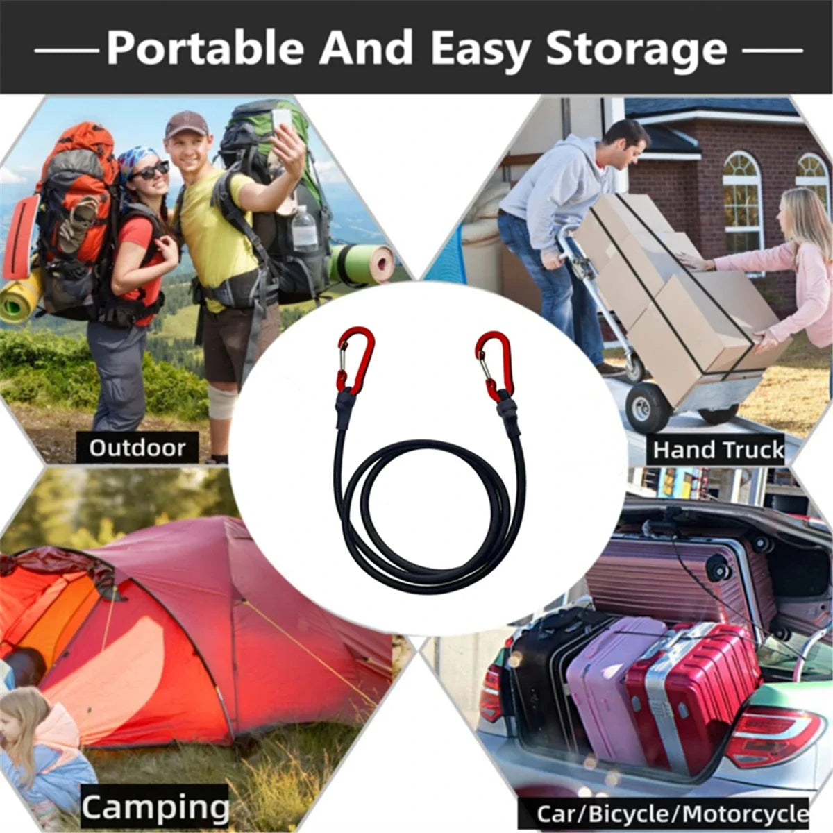 Trail Gear Accessories: Heavy Duty Bungee Cord, Elastic Tie Strap String Carabiner Hooks / Rungear