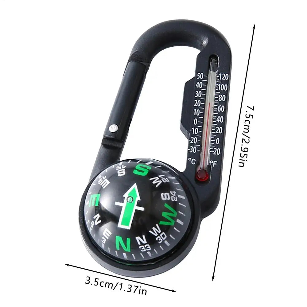 Trail Gear Accessories: Compass Hiking Outdoor Buckle Mini Compass Carabiner Keychain With Thermometer / Rungear
