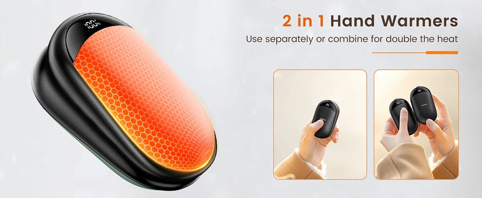 Portable 2-in-1 Rechargeable Magnetic Electric Hand Warmers with Digital Display