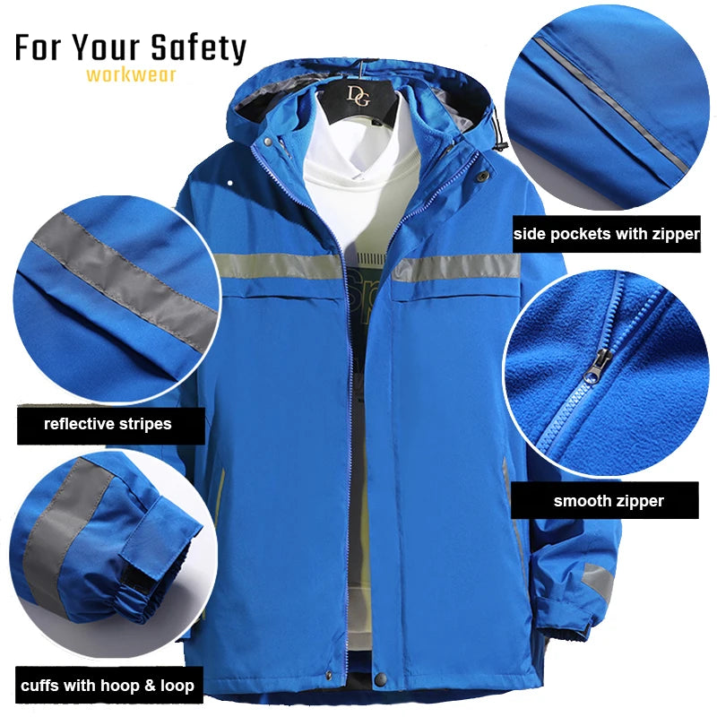 Plus Size High Visibility Waterproof Windproof Safety Jacket Reflective with Detachable Liner