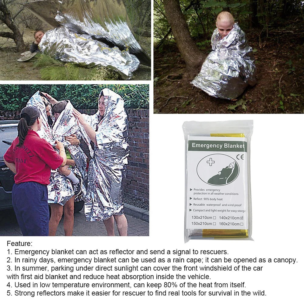 Trail Gear Accessories: 1-10 PC Emergency Thermal, Windproof Foil Survival Blanket / Rungear