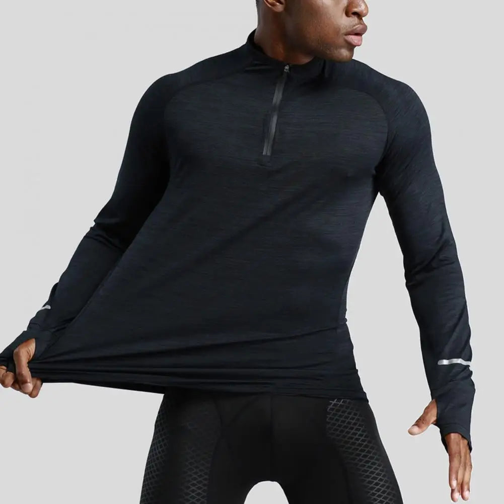 Men's Quick-Dry Apparel: Long Sleeve, Half-Zip, Pullover Running Compression Fitness Shirt / Rungear