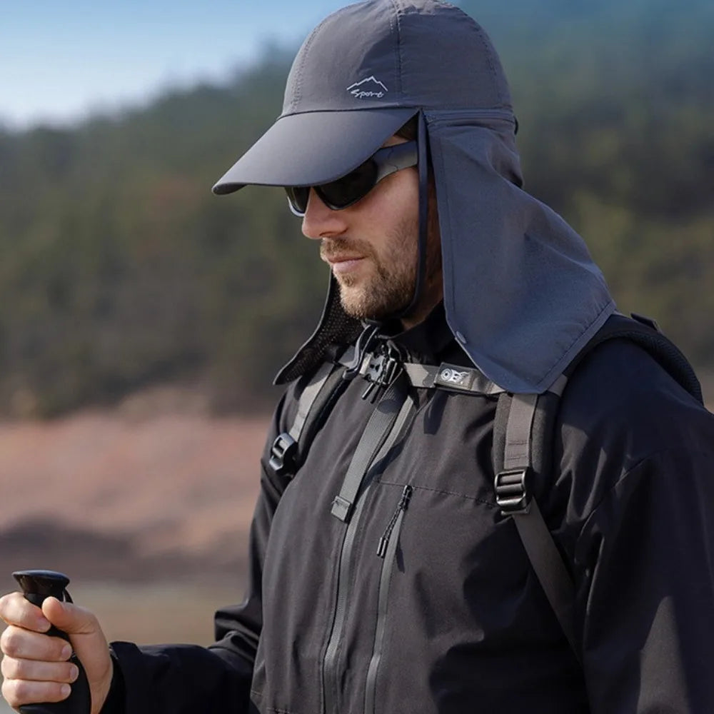 Unisex Breathable Detachable Mask Wide Brimmed Bucket Sunhat For All Outdoor Sports