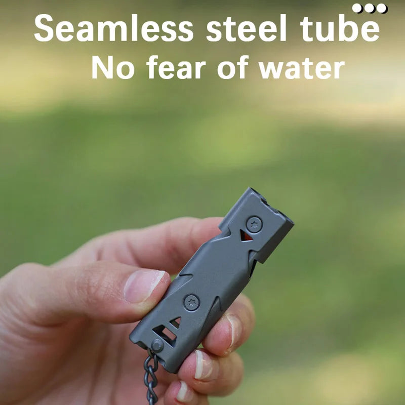 Survival Whistle Double Tube Bursting Sound Whistle Outdoor SOS Whistle Stainless Steel High Frequency Rescue Whistle