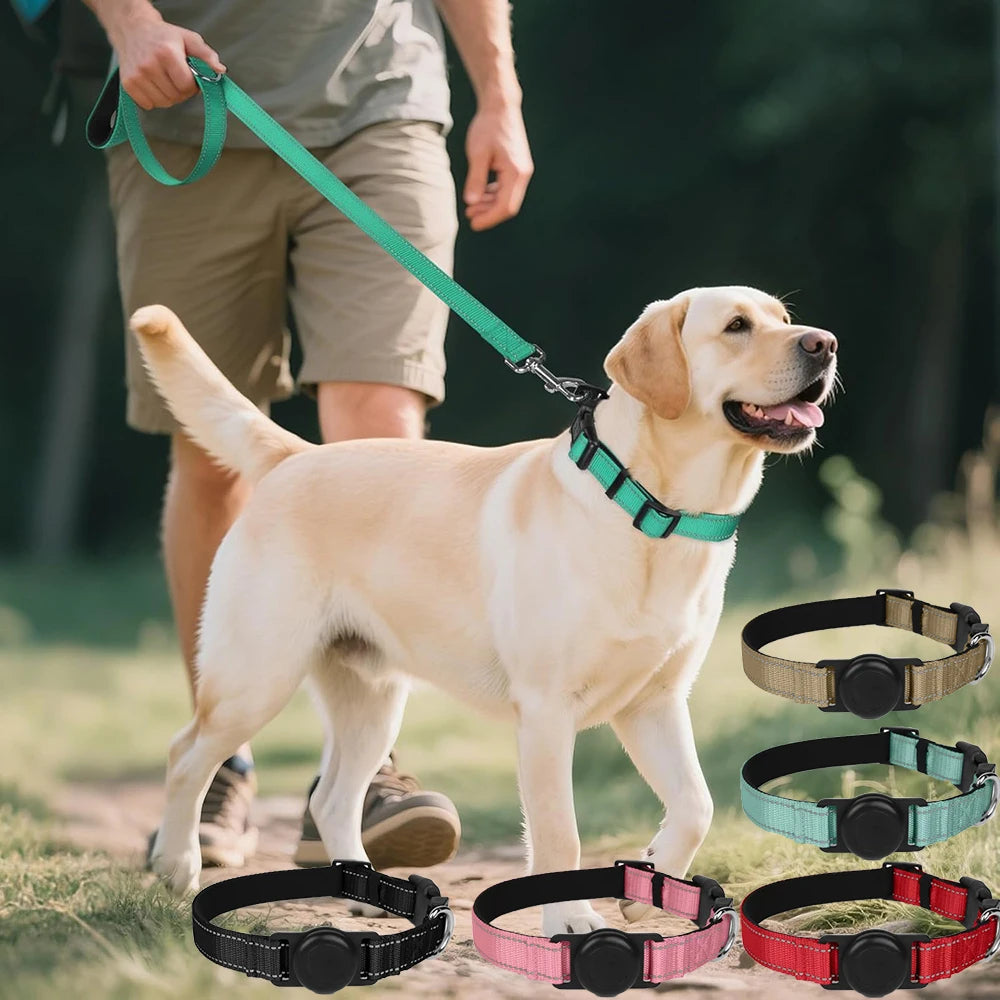Reflective Adjustable AirTag Pet Collar with Buckle for Medium Dogs