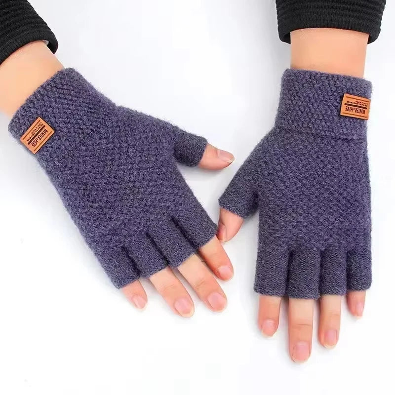 Winter Men's gloves: Warm, Thick Wool, Half Finger Fingerless Gloves / Rungear