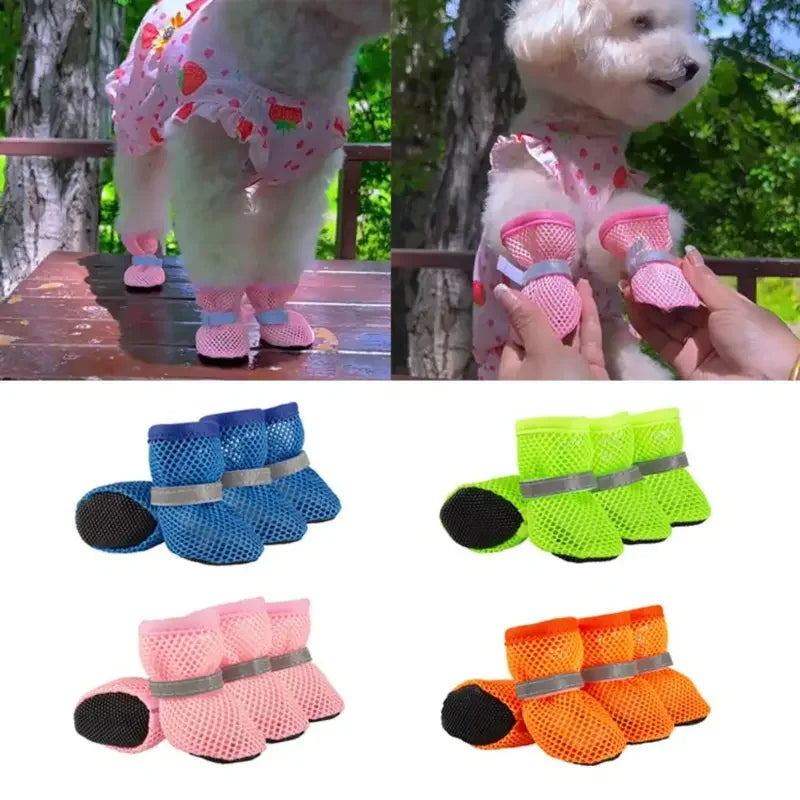 Dg Gear Accessories: 4Pc Summer Cooling, Breathable Mesh, Reflective, High Visibility Dog Boots With Soft Sole for Paw Protection / Rungear