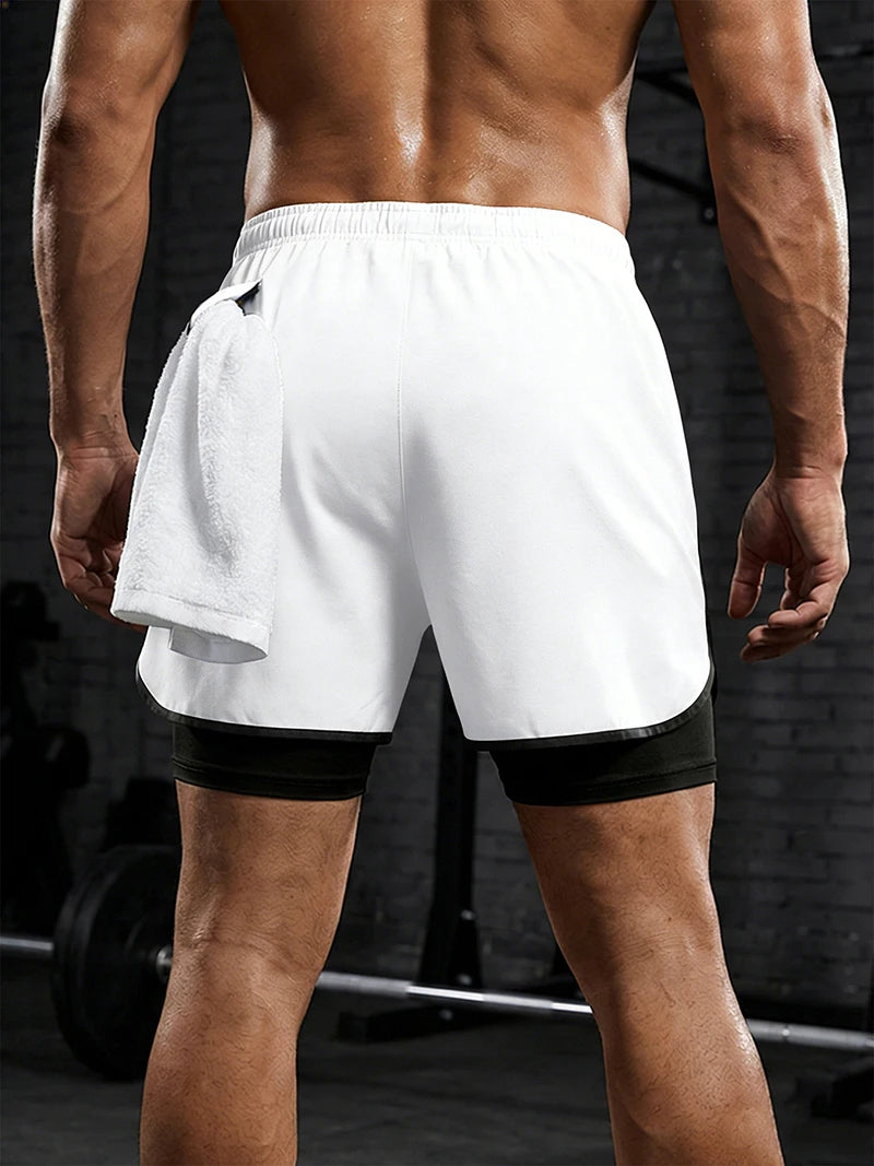 Men's Quick-Dry Apparel: Quick Dry, Stretchy 2 in 1 Running Workout Performance Activewear Shorts with Phone Pocket, Towel Loop / Rungear
