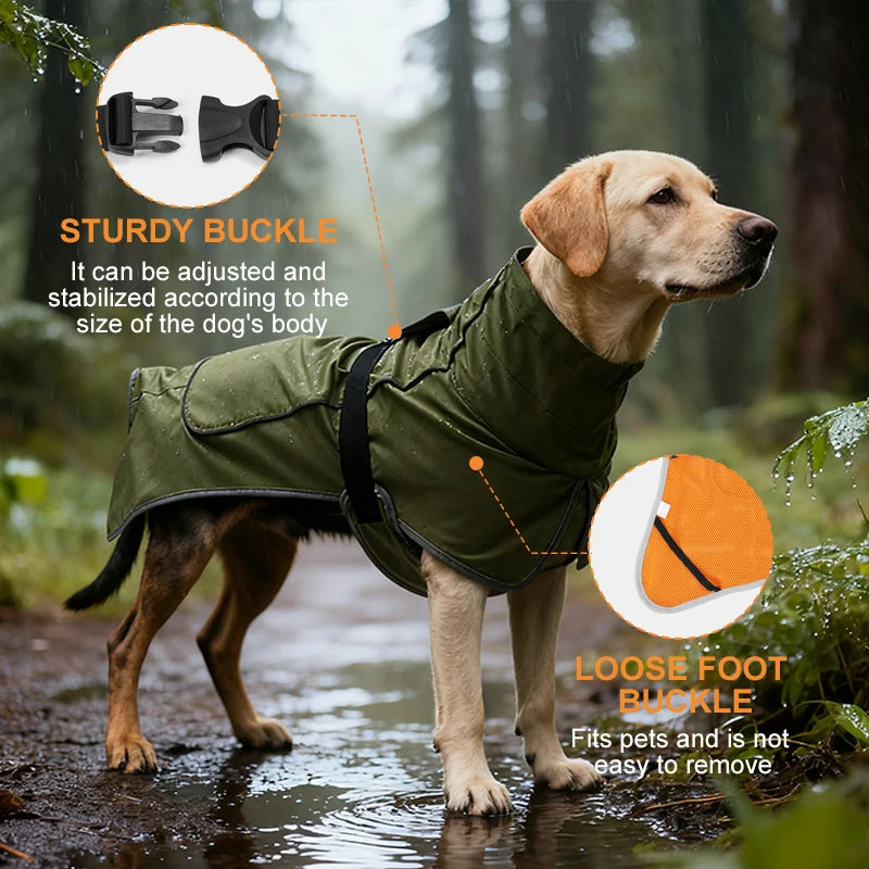 Reflective Dog Gear: Waterproof, Outdoors Raincoat Windbreaker for All Dog Sizes With Reflective Strip, Adjustable Straps & Snap Button / Rungear