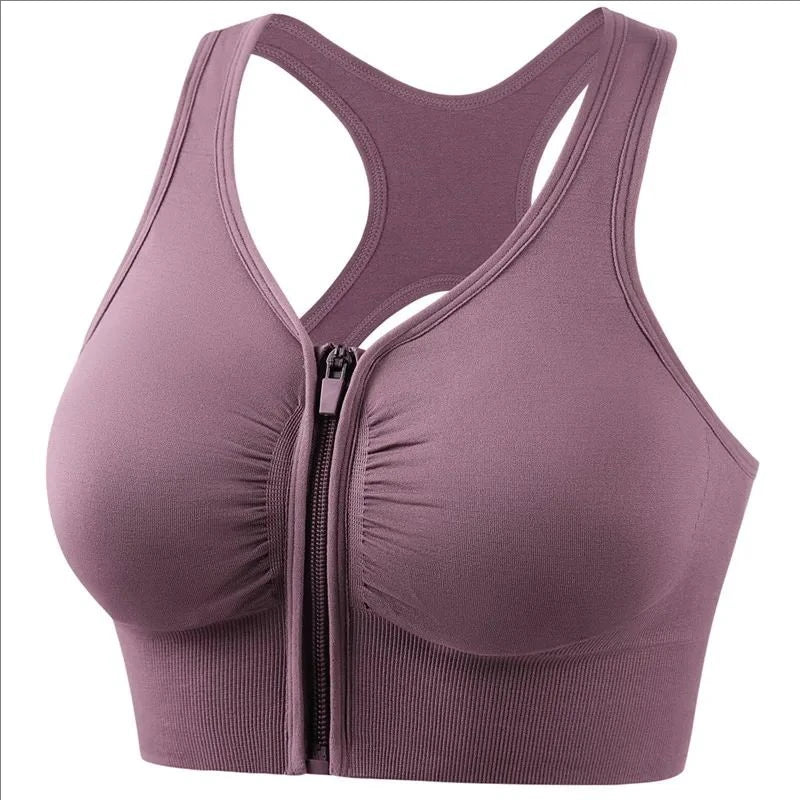Women's Sports Bra With Front Zipper Design