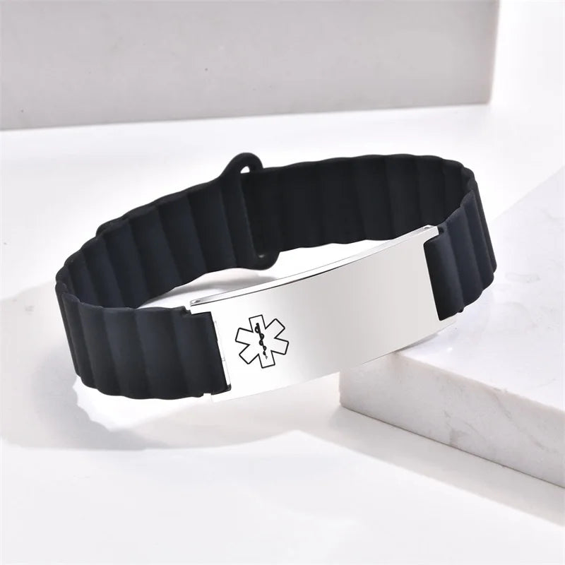 Unisex Custom Silicone Personalized Medical Emergency ID Bracelet