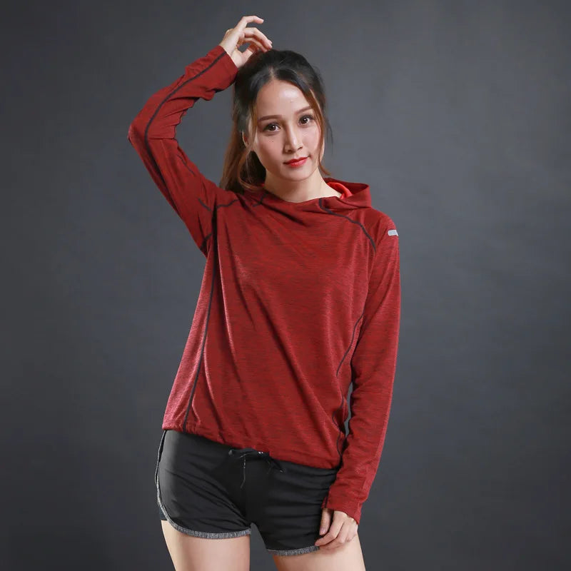 Women's Running Apparel: Quick Drying, Breathable, Long Sleeved Hooded Training T-Shirt / Rungear