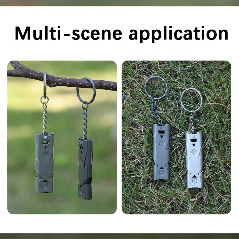 Survival Whistle Double Tube Bursting Sound Whistle Outdoor SOS Whistle Stainless Steel High Frequency Rescue Whistle