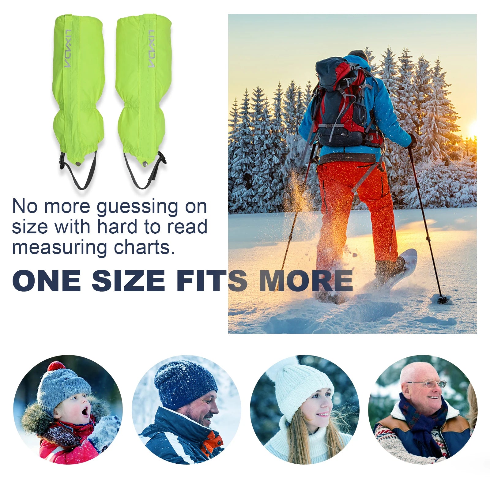 Lixada Outdoor Water-Resistant Close-Zipped Gaiters for Snowboarding Hiking Mountaineering