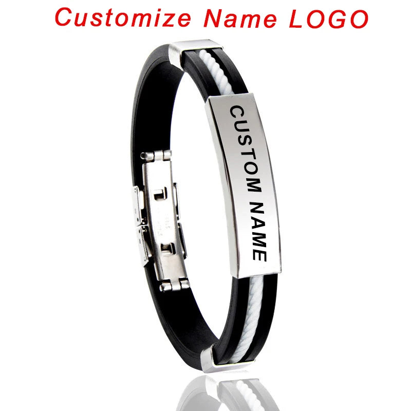 Unisex Medical ID Emergency Name Engrave Silicone Bracelet With Snap Button
