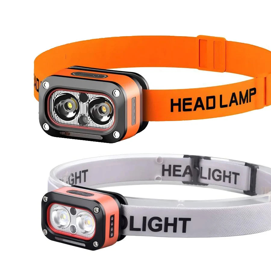 LED USB Motion Sensor Chargeable Headlamp 45° Adjustable, Ideal for Camping, Hiking, Running
