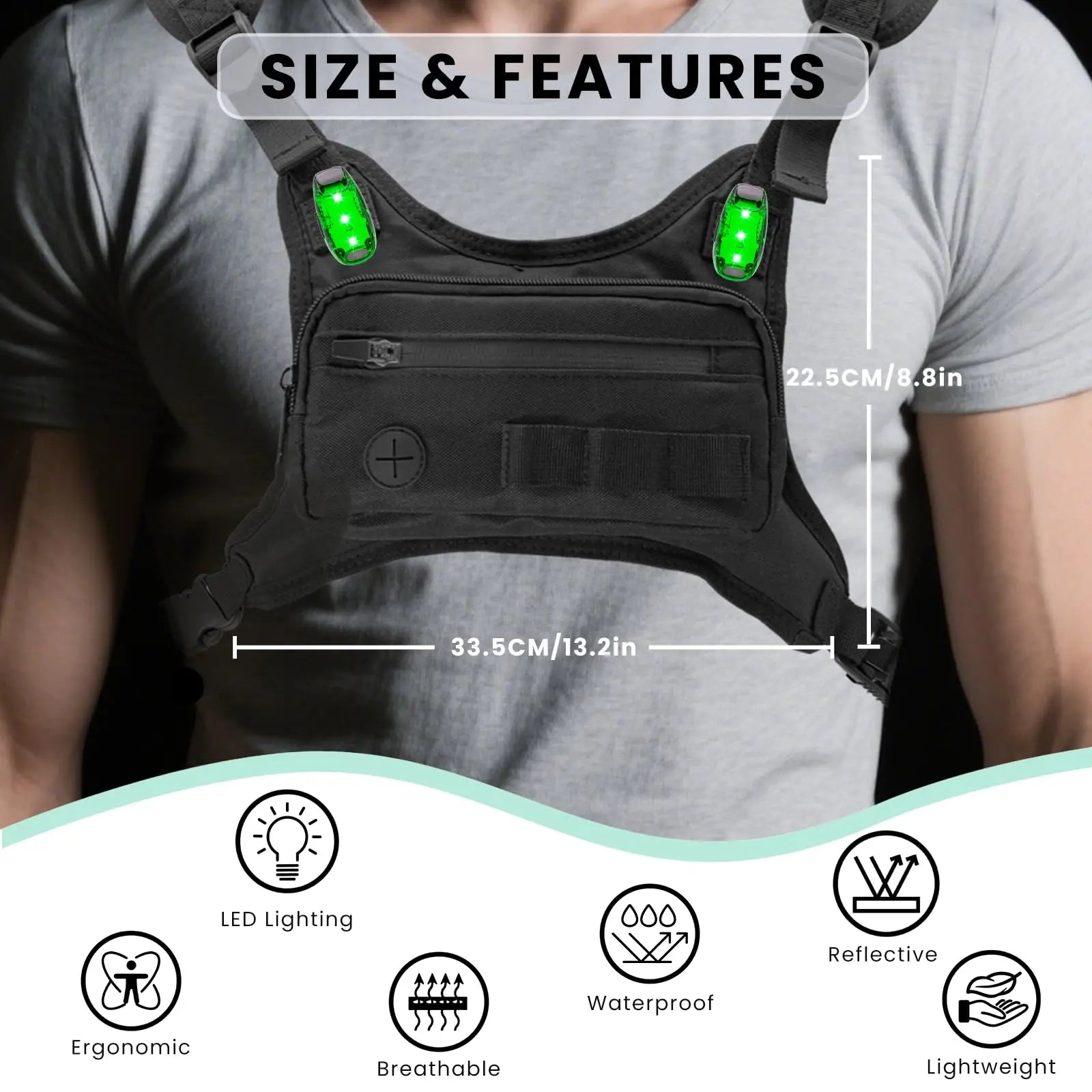 Running Safety Accessories: Reflective, Quick-Dry, Waterproof, Win Chest Pack Phone Holder With Extra Storage LED Light Chest Vest For Cycling Motorcycle Workouts Fitness Enthusiasts Must